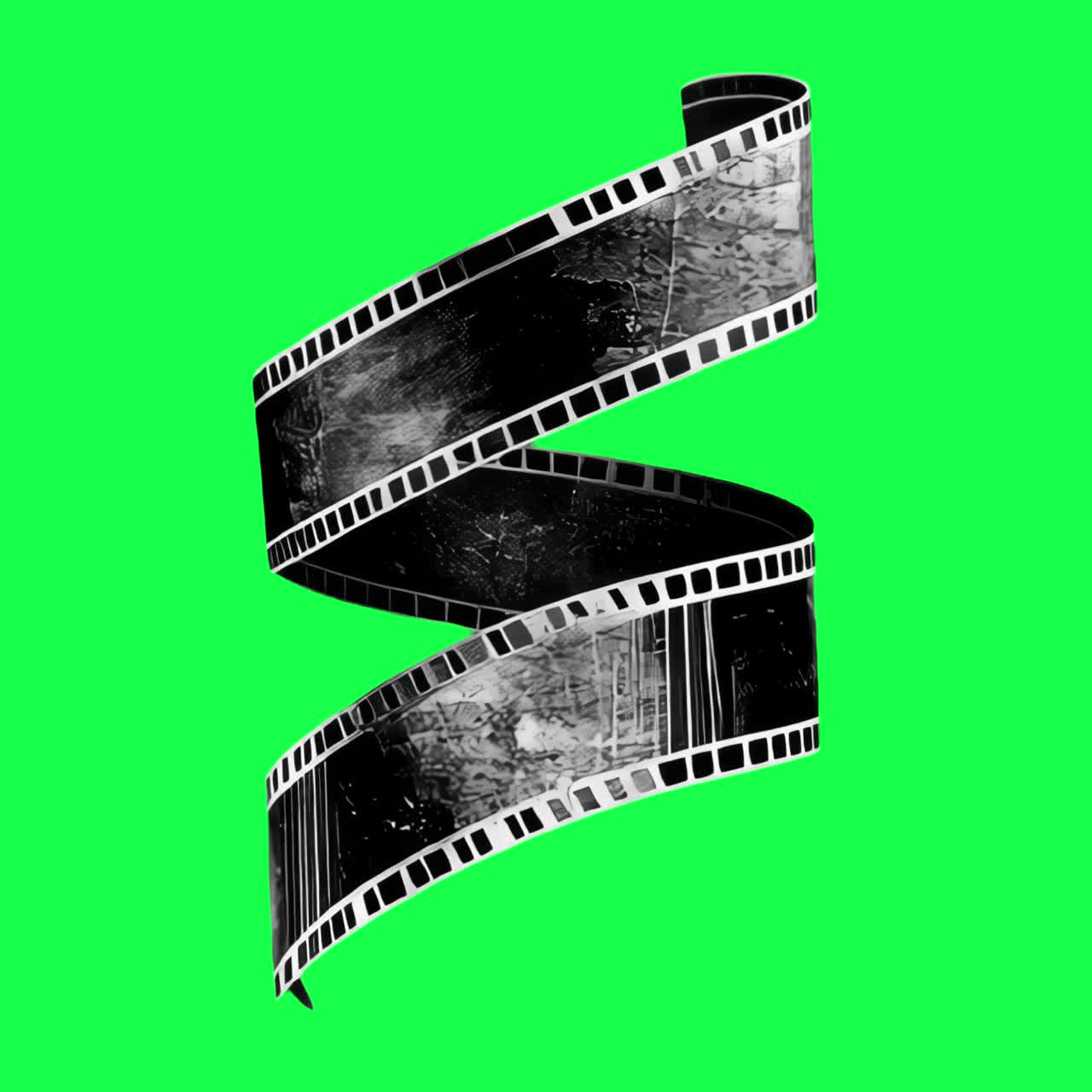 Vintage film strip spiral animation, transparent 4K video, green screen