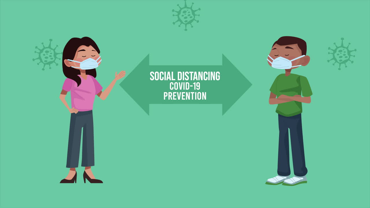 interracial couple with social distancing covid19 prevention message campaign