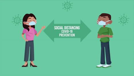 pareja interracial con distanciamiento social campaña de mensaje de prevención de covid-19