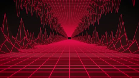 Animation-of-glowing-red-grid-tunnel-moving-on-seamless-loop