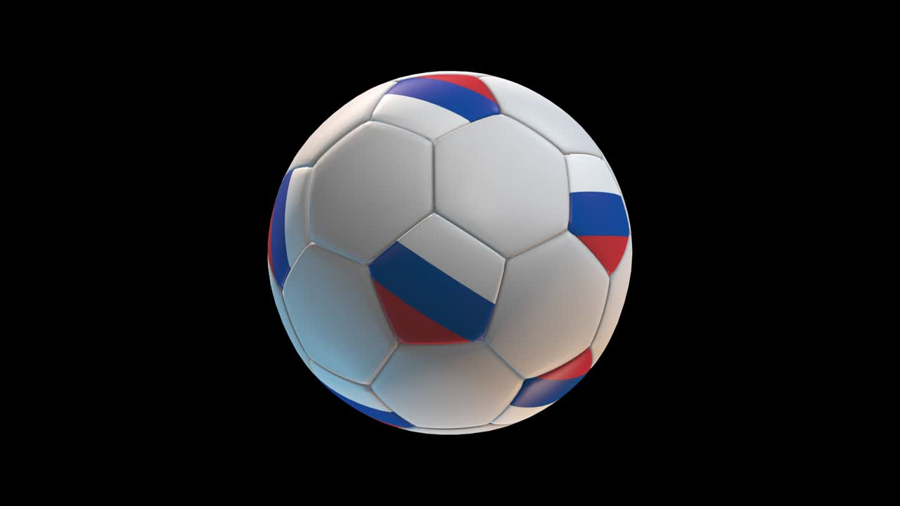 Soccer ball with flag Russia, on black background loop alpha. 3D Rendering
