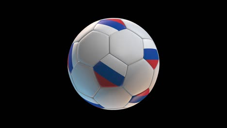 soccer ball with flag russia, on black background loop alpha. 3d rendering