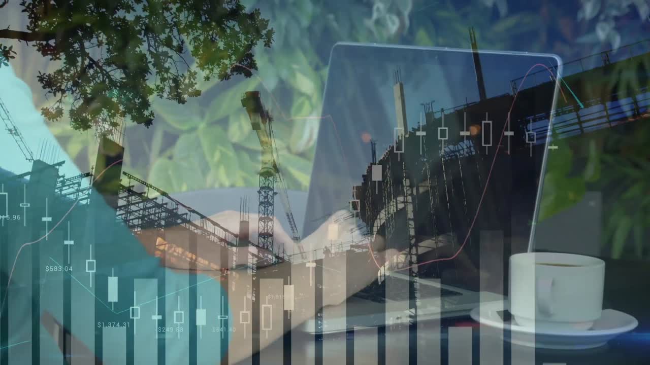 animación del procesamiento de datos financieros sobre una persona que utiliza una computadora portátil