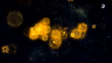 august text wishes reveal from firework particles greeting card.