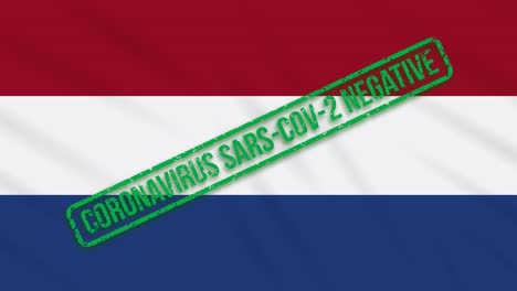países bajos ondeando una bandera con un sello verde de libertad del coronavirus, bucle