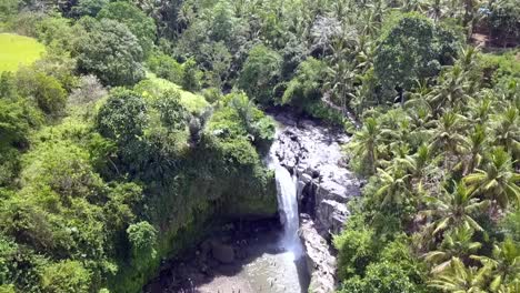 Turista-En-Cámara-Lenta-Nadando-En-Una-Poderosa-Cascada-En-La-Selva-Tropical