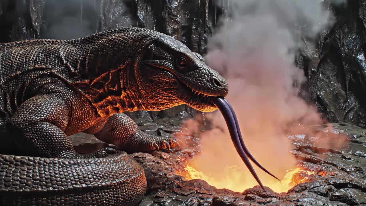 Komodo Dragon near Lava