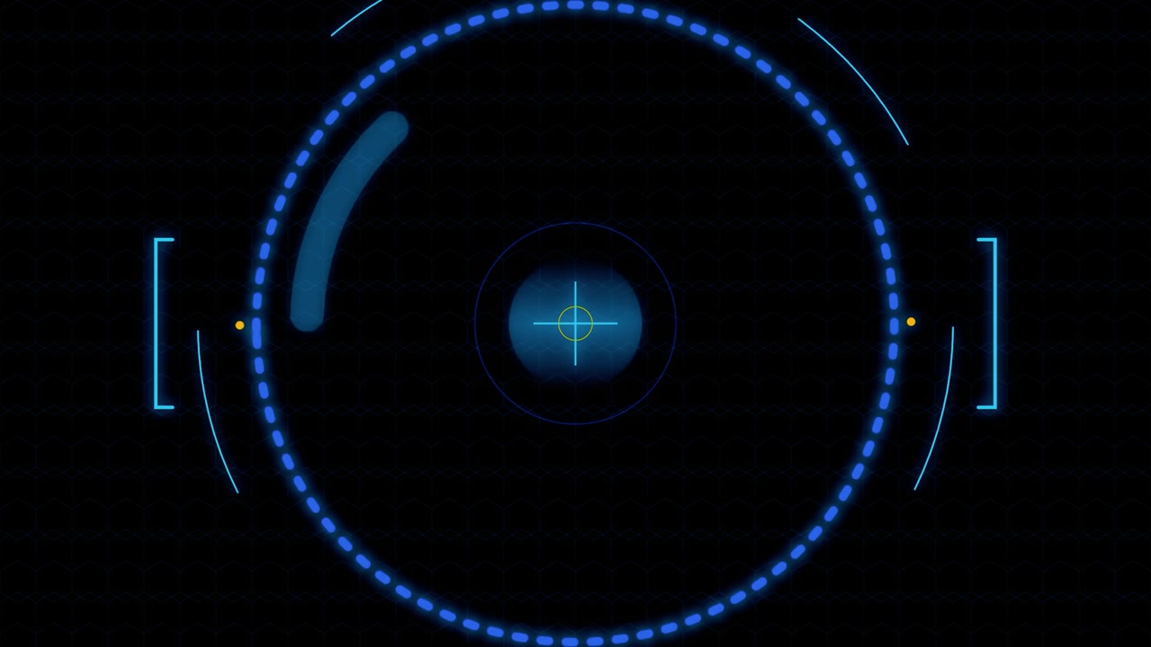 Interfaccia HUD digitale futuristica con scanner circolare rotante.