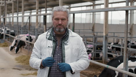 male veterinarian posing at dairy farm