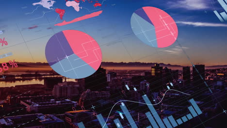 animation of data processing with city in background