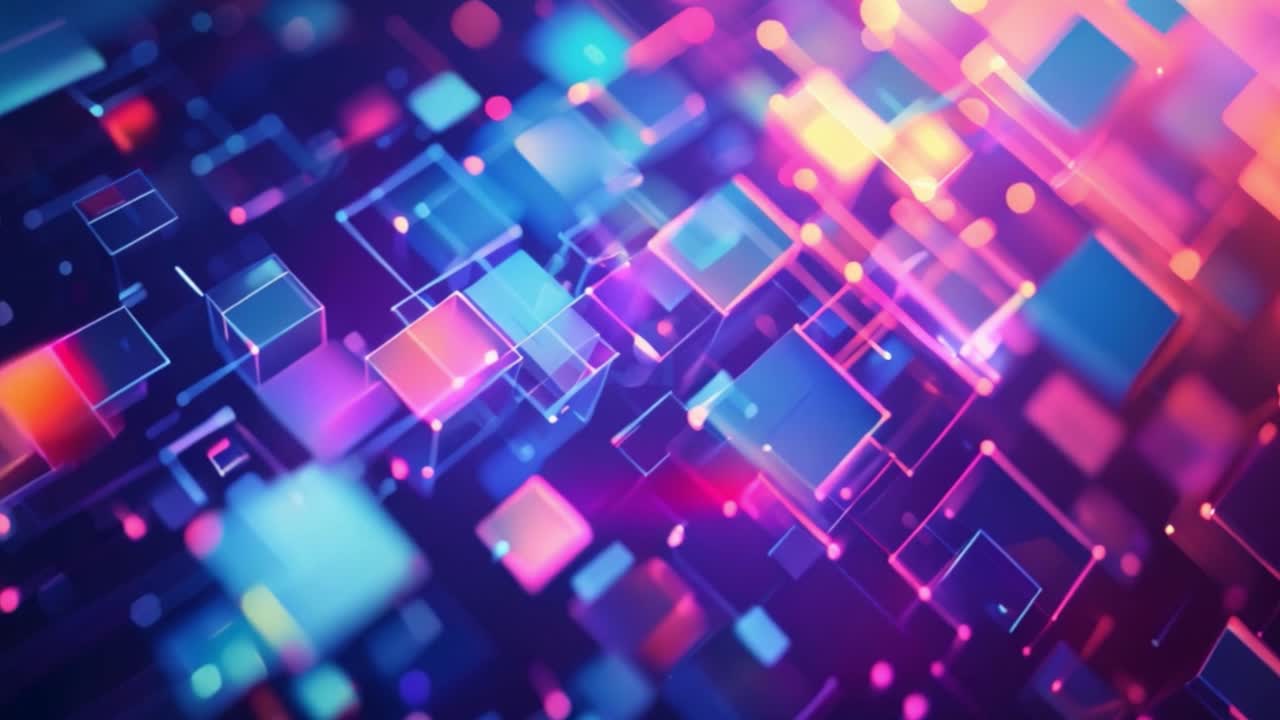 Abstract Digital Network Grid with Glowing Cubes and Lines