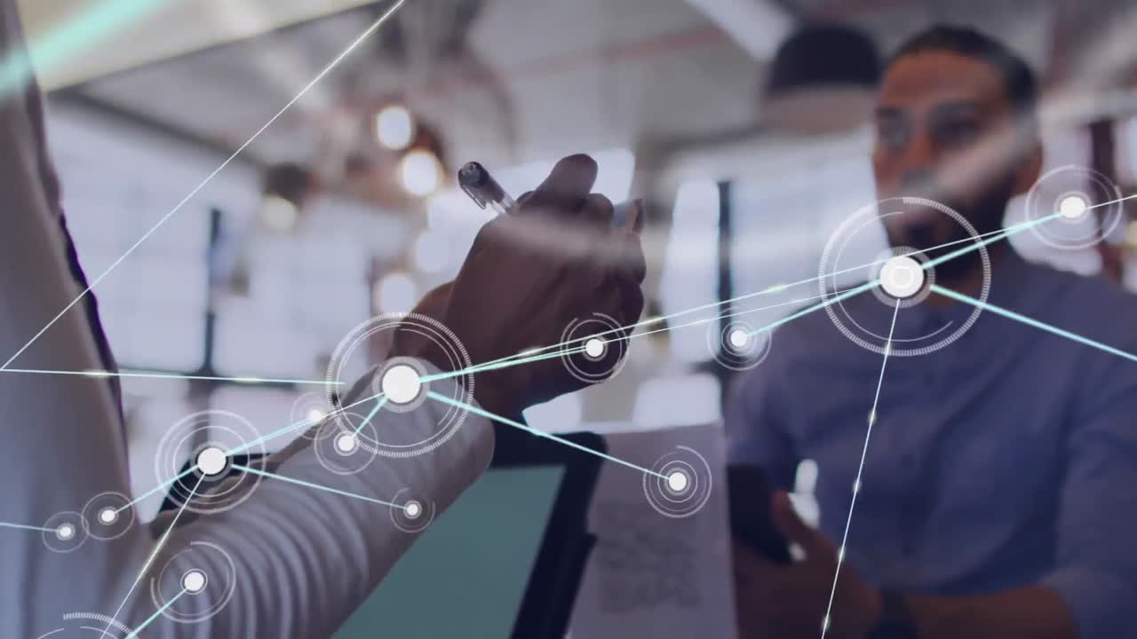 사무실에 있는 아프리카계 미국인 사업가들에 대한 연결망의 애니메이션