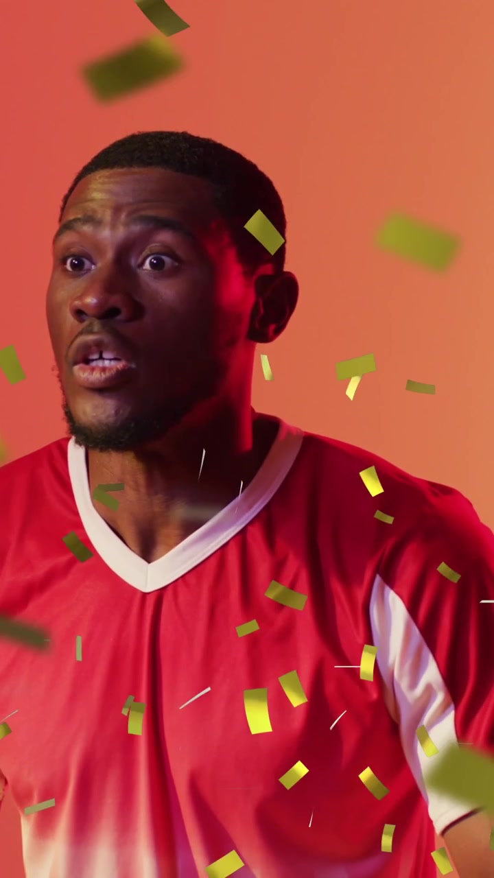 Animation d'un footballeur masculin afro-américain sur fond de confettis