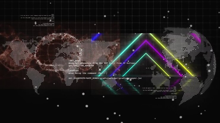 Animation af globus med databehandling over mørk baggrund
