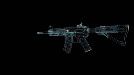 weapon hologram wireframe. nice 3d animation on a black background with a seamless loop for futuristics projects