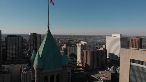 aerial-footage-of-a-clock-building-in-downtown-Minneapolis