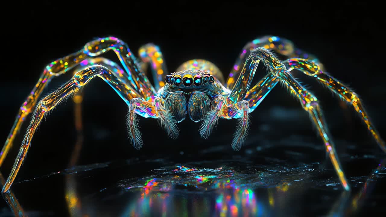 Glowing Rainbow Spider Macro Photo