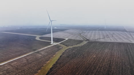 Wind-turbines-creating-clean-energy,-drone-shot