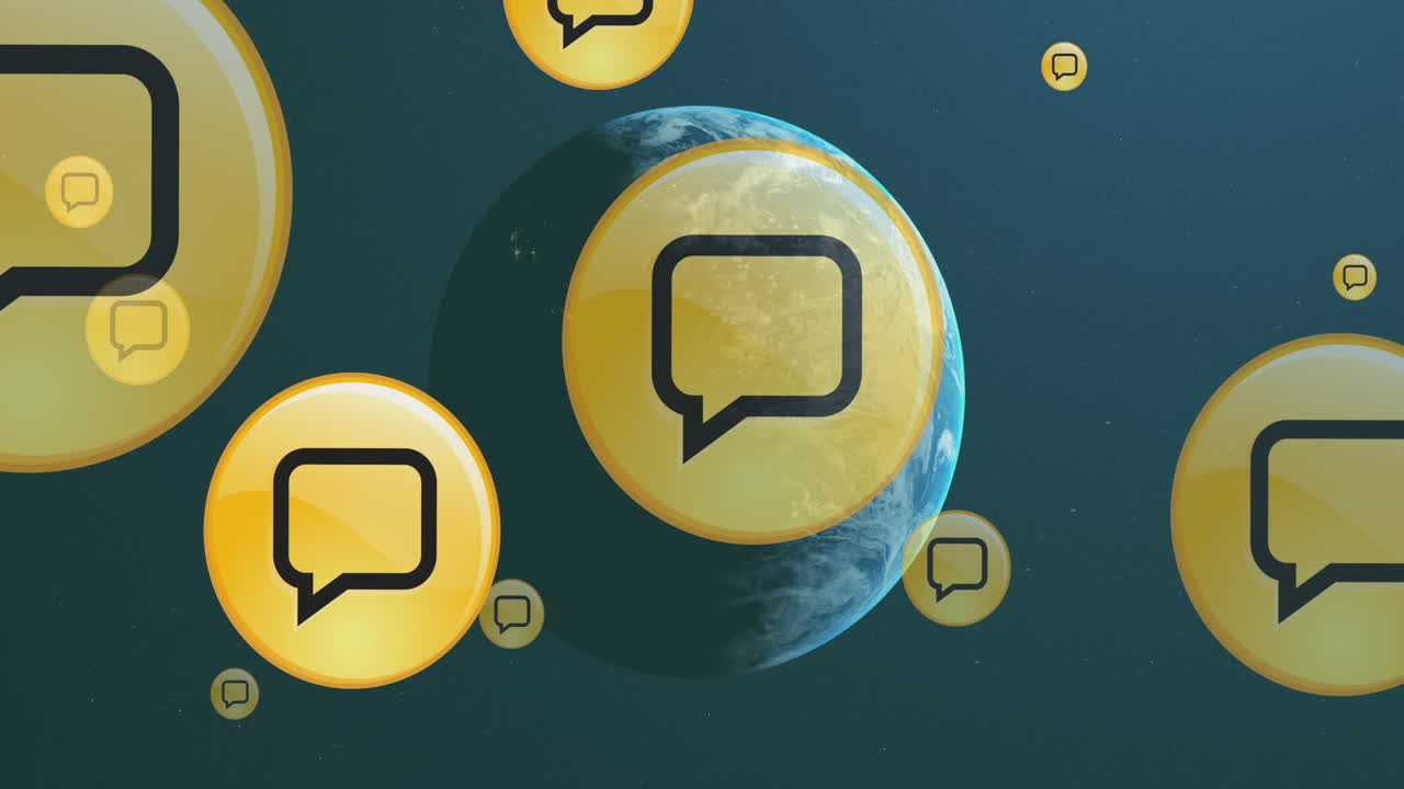 animación de la red de iconos de mensajes digitales y procesamiento de datos en todo el mundo