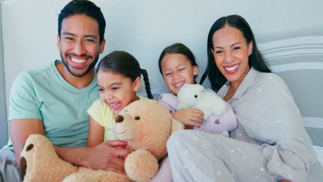 Bed,-happy-family-and-portrait-of-parents