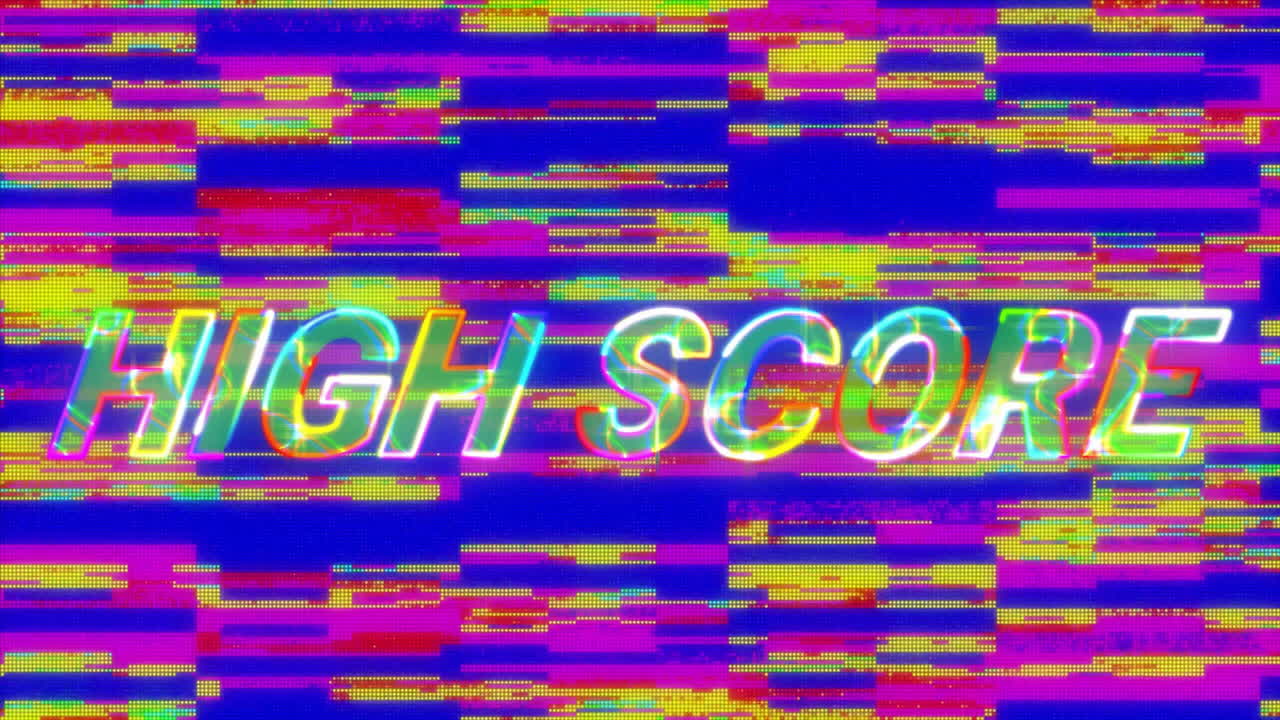 Animation of high score text over colourful interference
