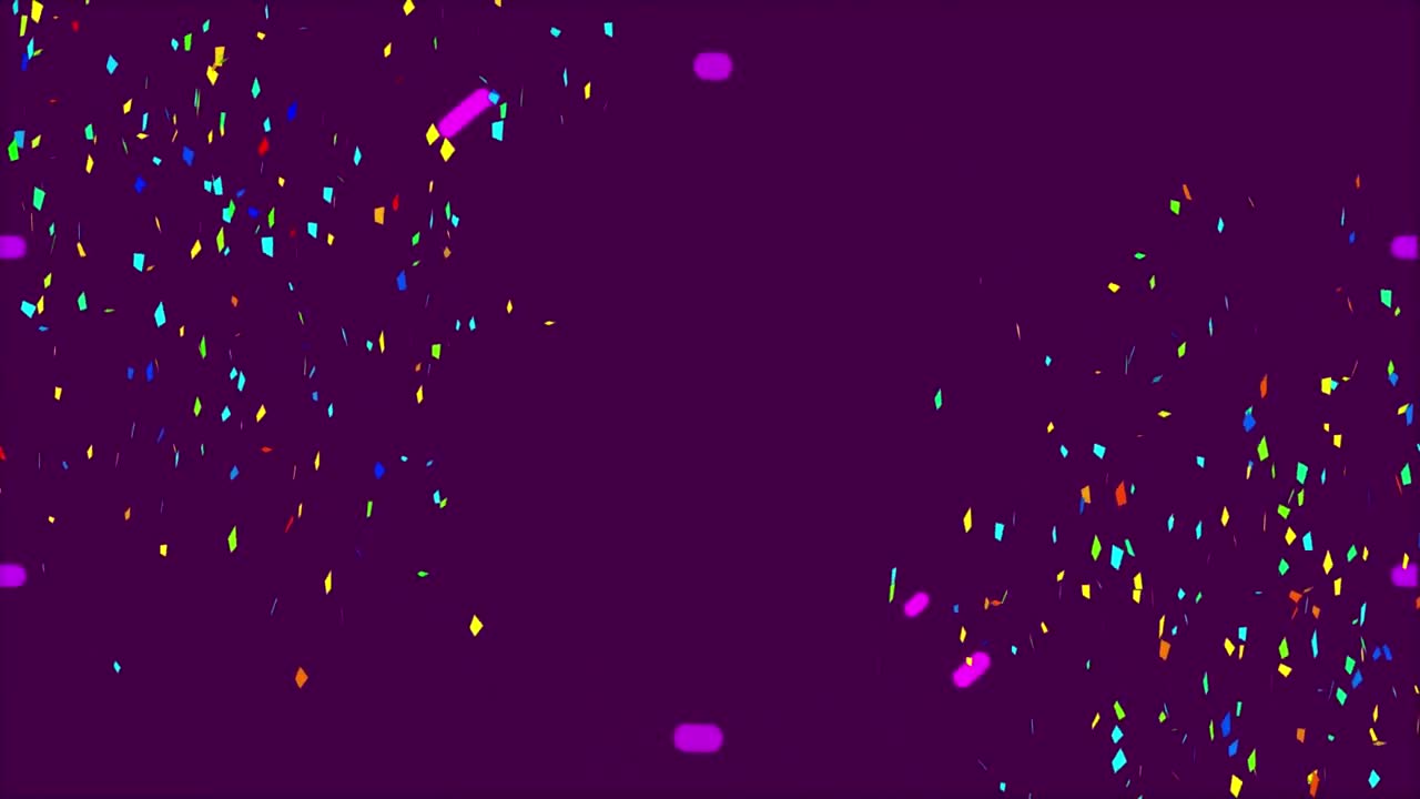Animazione di uno scanner circolare rosa che si muove su coriandoli colorati che cadono su sfondo scuro