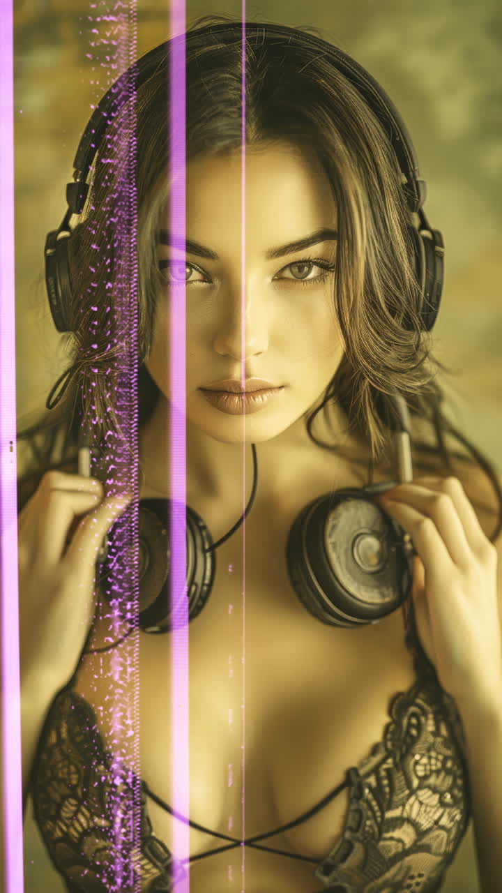 женщины с аудио динамиками и наушниками, сделанными из искусственного интеллекта