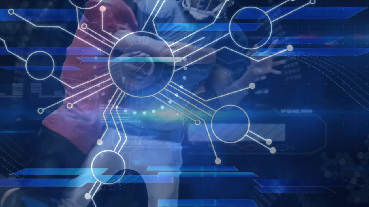 다양한 남성 아메리칸  ⁇ 볼 선수들에 대한 연결 네트워크의 애니메이션