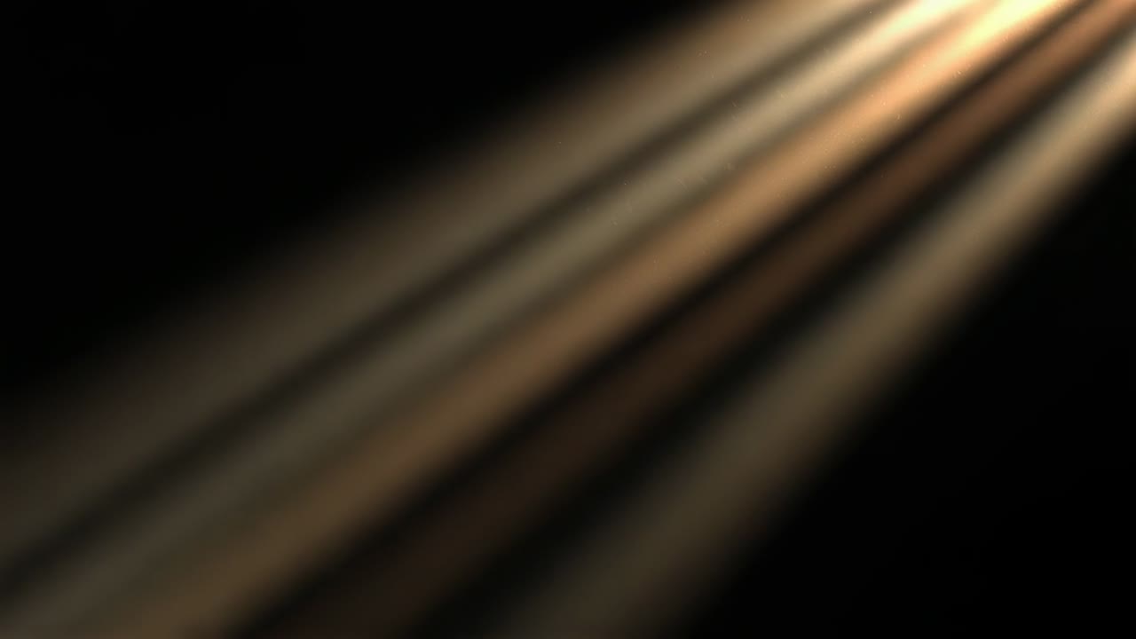 Emerging golden light beams shimmering diagonally, retracting, creating glow from black void