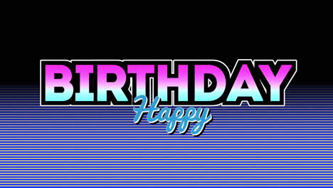 happy birthday on stripes gradient in 80s style