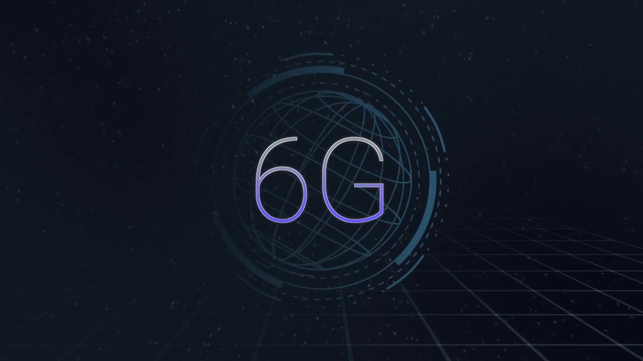 6G network icon with global connection in dark, futuristic blue graphics