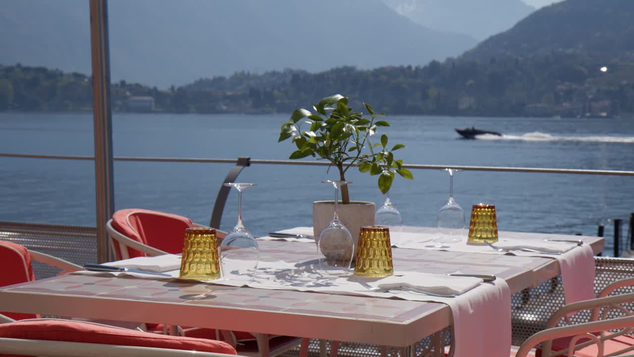 Restaurant For Waterfront Dining With Stunning Lake View. Closeup Shot