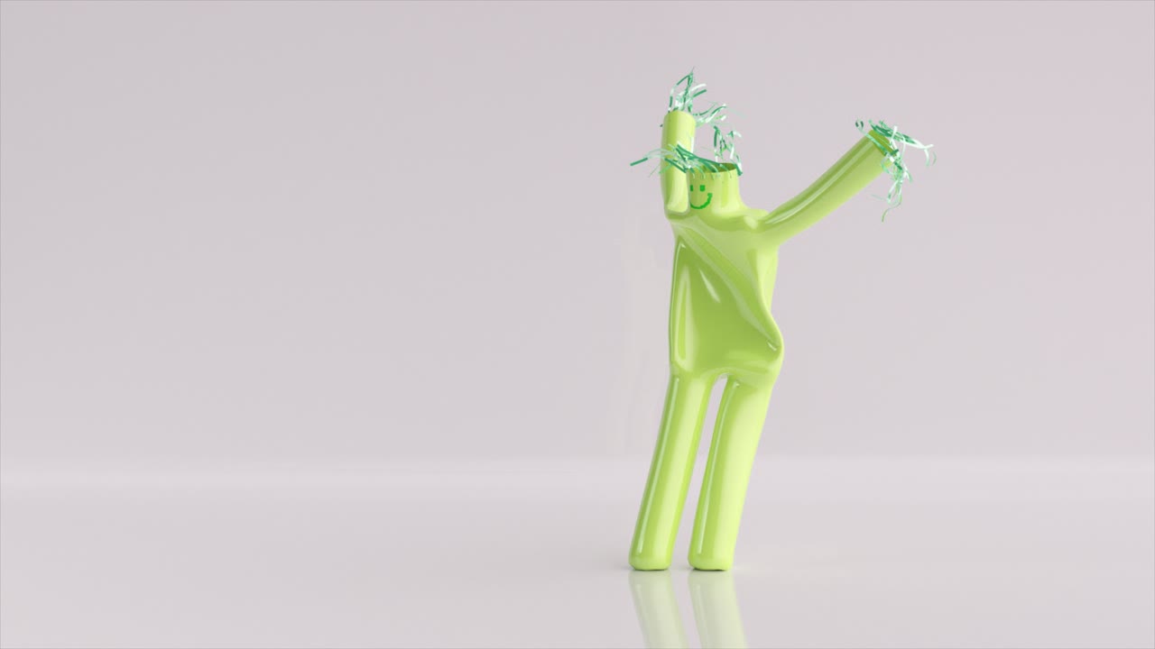 personaje animado feliz de color verde claro