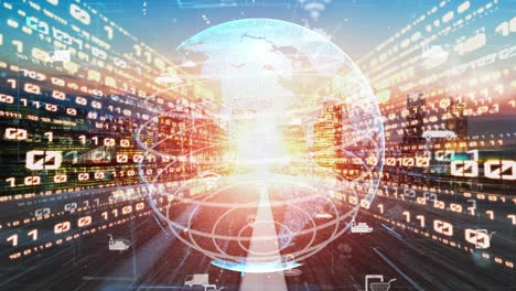 transporte inteligente en la ciudad futurista tácita con sistema de control de tráfico en línea