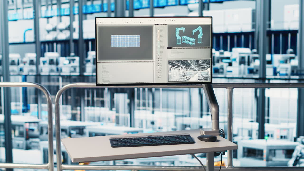 Monitor in smart photovoltaics factory displaying system performance metrics