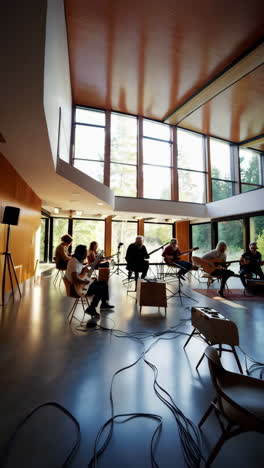 musicians rehearsing in a modern studio