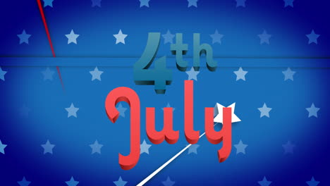 animación del texto del 4 de julio, día de la independencia, sobre estrellas blancas sobre fondo azul
