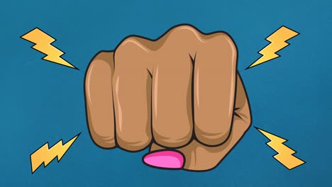 animation of female fist, over lightnings