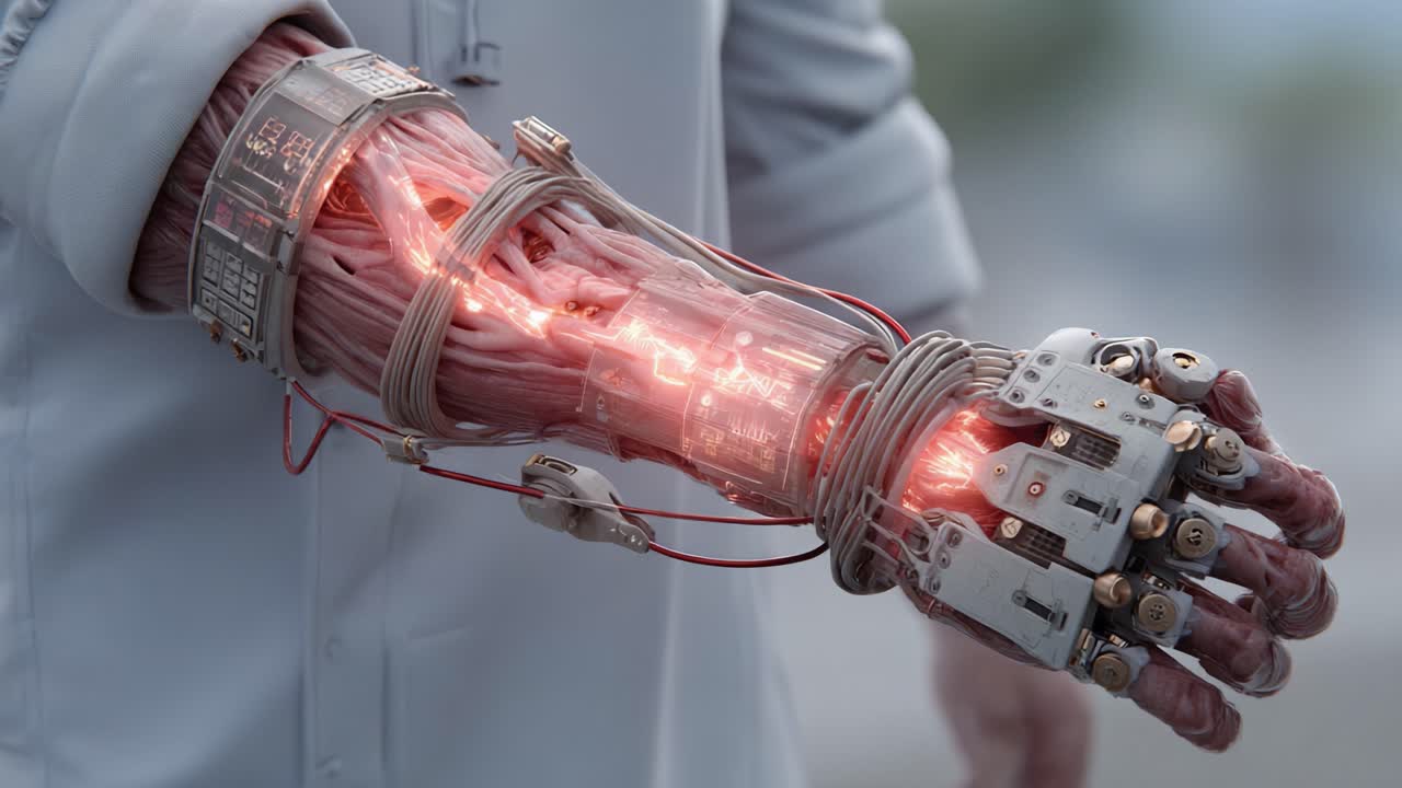 Futuristic Cybernetic Arm: A Detailed Look at an Advanced Prosthetic Technology Blending Artistry and Engineering for Human Enhancement