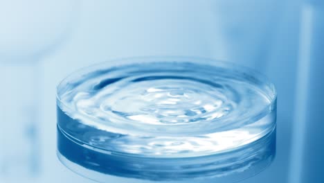 water drop falls into petri dish with liquid creating ripples