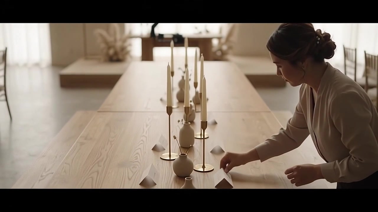 Woman Setting Up Elegant Table for Event