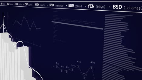 animation of statistical and stock market data processing against blue background