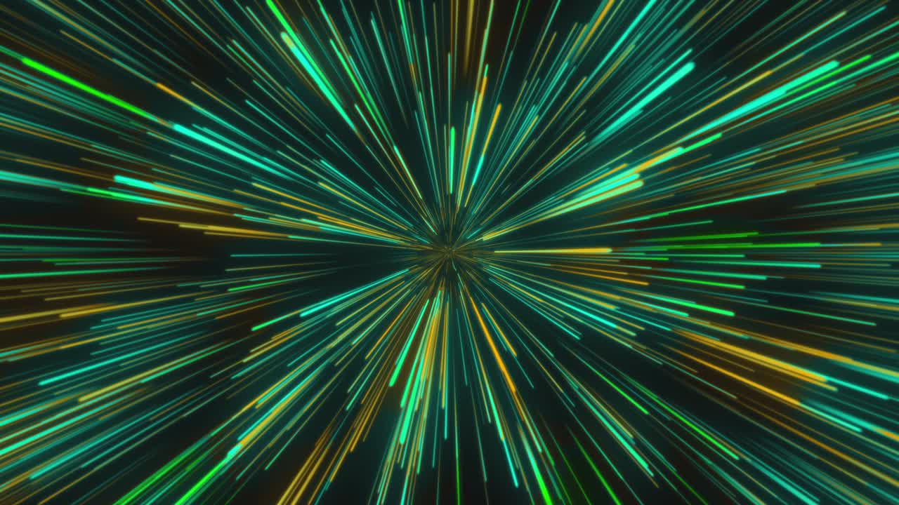 Multiple green light trails moving against black background