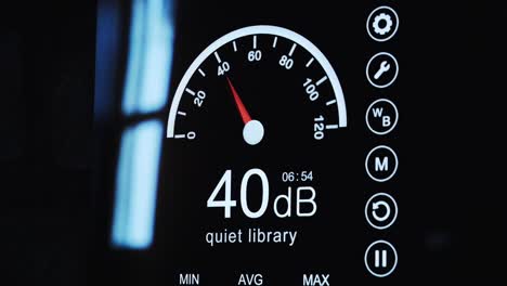 sound level meter display showing quiet library levels