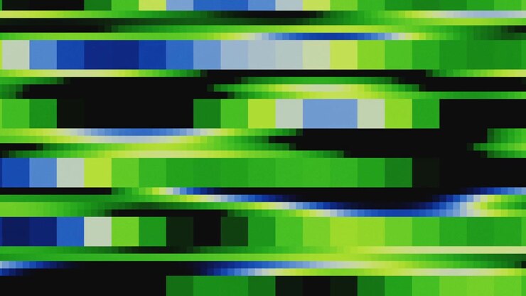 Abstract Digital Glitch Effect with Green and Blue Pixelated Lines