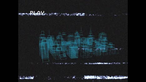 animación de la pantalla de juego sobre el dibujo de la ciudad 3d girando sobre un fondo negro