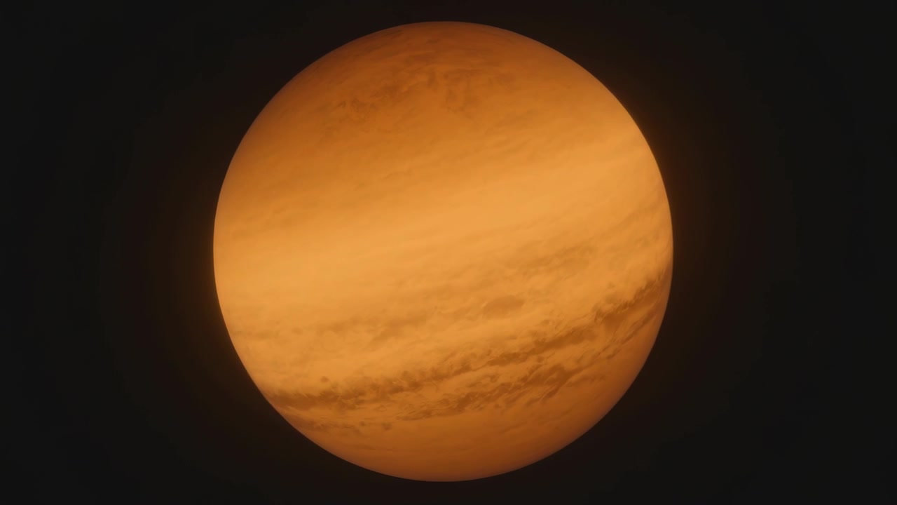 Disco planetario marrone-arancio in rotazione dopo il tracciamento del telescopio, che mostra spostamenti di bande.