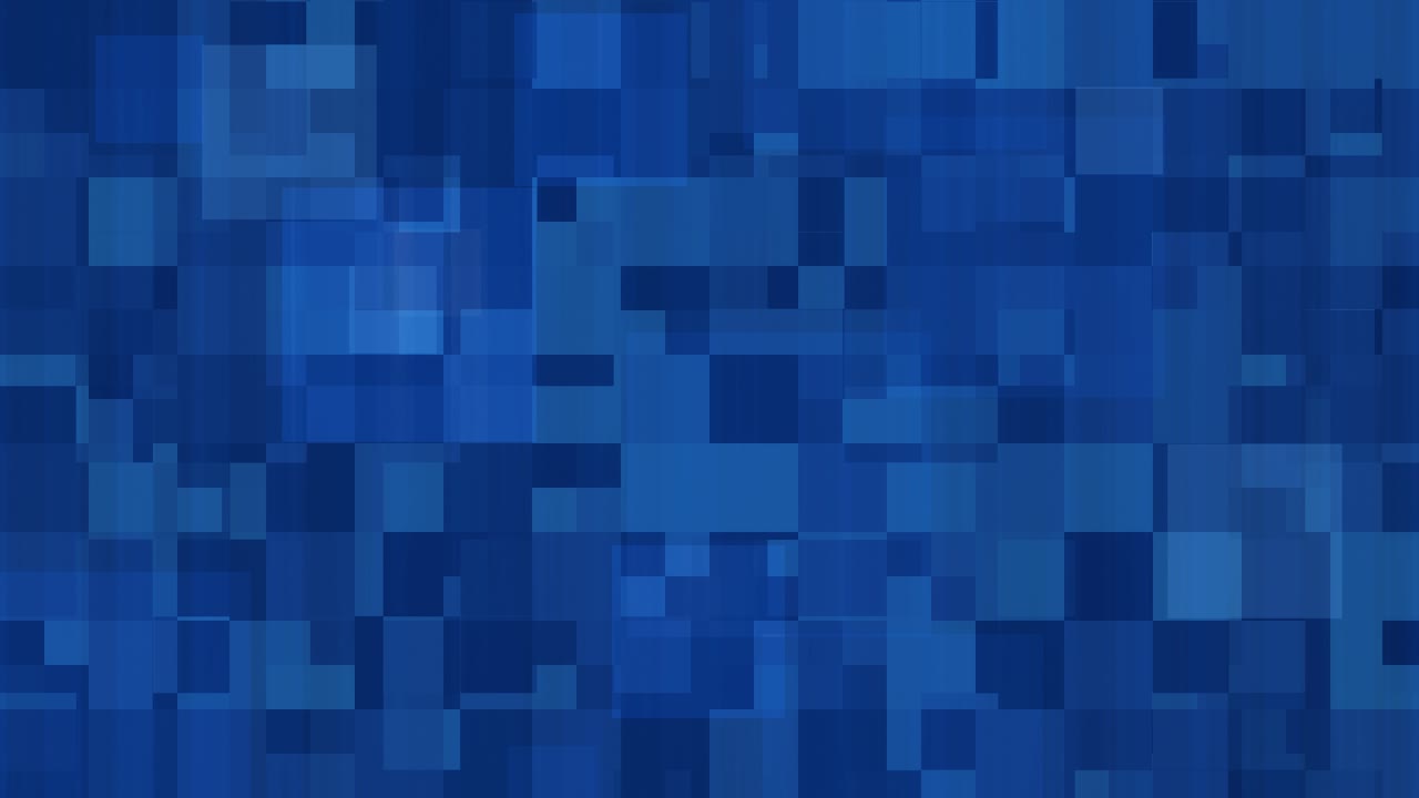 Blue pixelated mosaic background animation with overlapping rectangles, digital tech aesthetic for modern themes