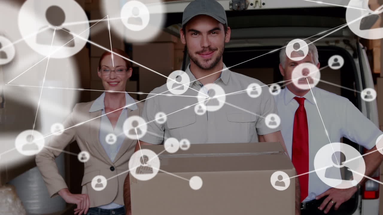 animación de la red de conexiones sobre los trabajadores del almacén