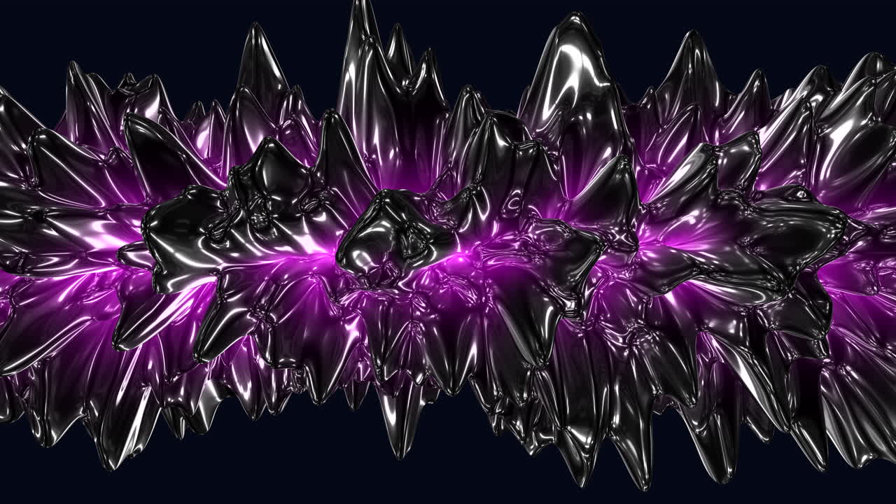 A digital artwork featuring sharp-edged, metal purple crystals floating against a black background, creating a sense of mystery and strength through color and form